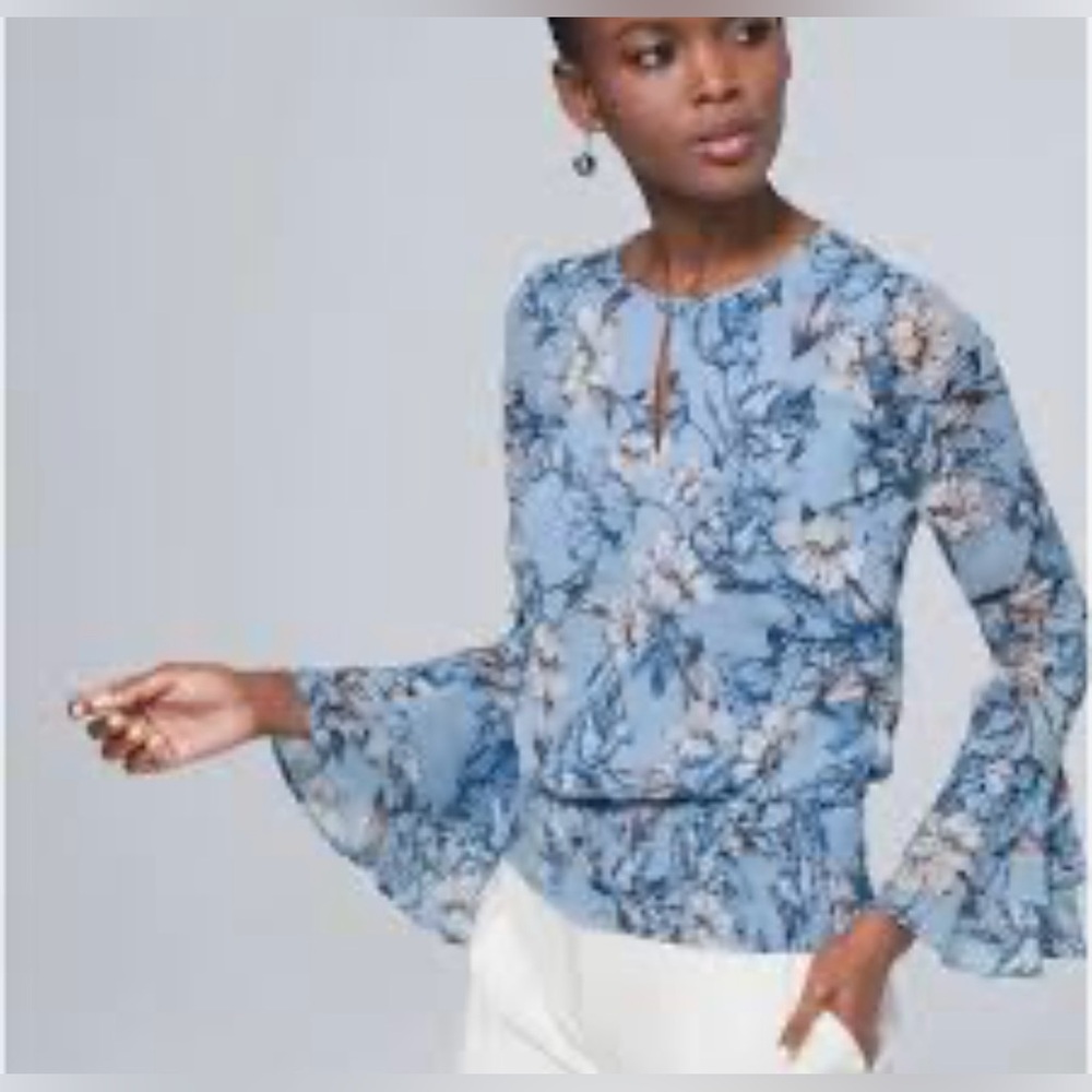 White House Black Market long sleeve top in blue black and white size XS